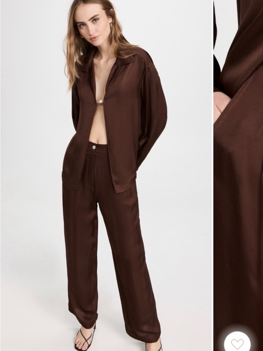 DONNI. Silky Wide-Leg Brown Pants - Picture 3 of 6
